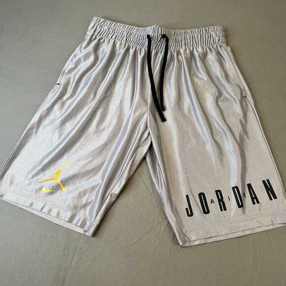 RARE Nike Air Jordan Silky Shiny Dazzle Basketball Shorts Silver Medium - Picture 1 of 9